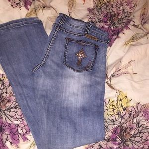 Cowgirl tuff brown sequin cross jeans